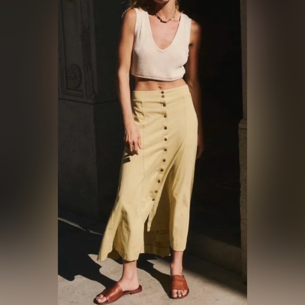 Free People Button-Front Tan Maxi Skirt